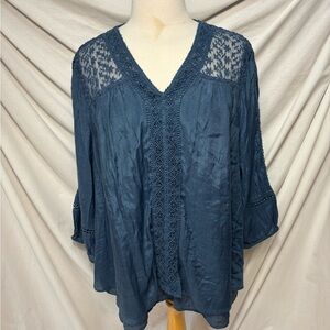 Style & Co Blue Spring 3/4 sleeve peasant top 3X plus size
